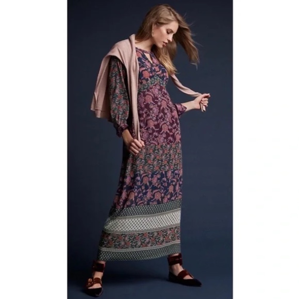 CAbi Festive Maxi Dress in Retro Flower Multi-colored #3675